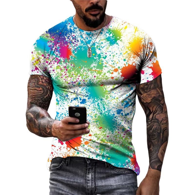 Летняя новая модная мужская футболка с цветным граффити, 3D трендовая индивидуальная футболка в стиле хип-хоп с принтом Харадзюку, футболки с круглым вырезом и короткими рукавами, топы