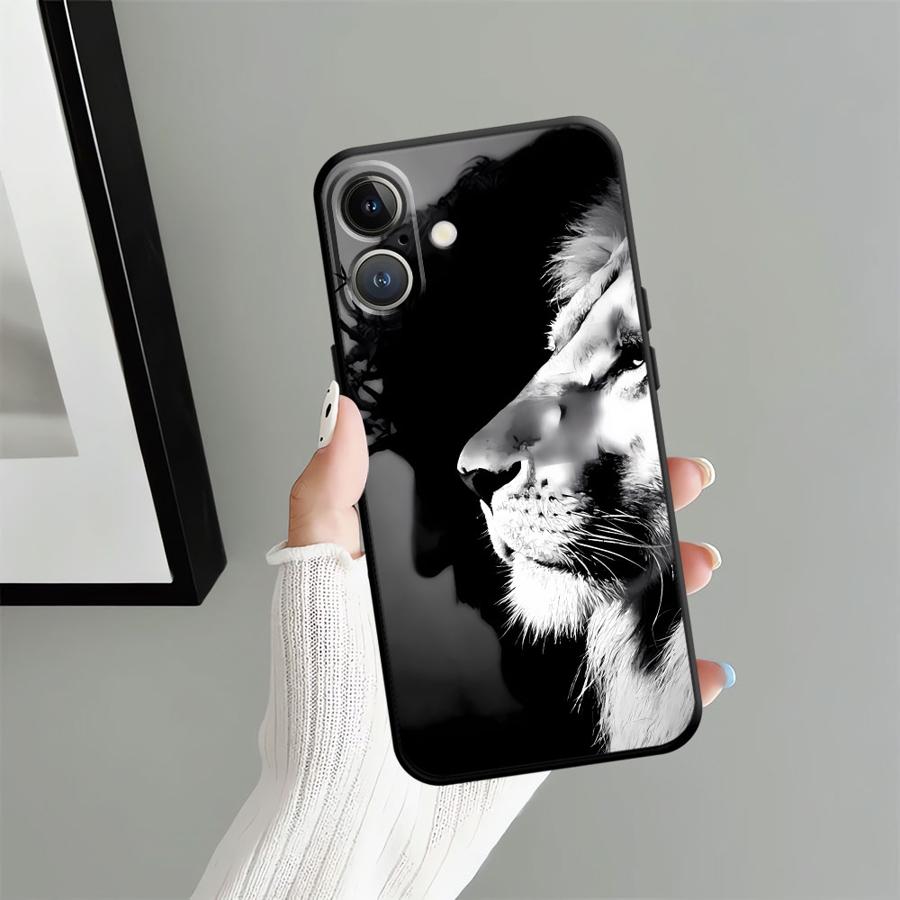 Черный Мягкий Чехол для Телефона для iPhone XR 7 8 17Air 15 16 14 Plus XS Max 13 12 11 17 Pro Max Животный Узор Лев