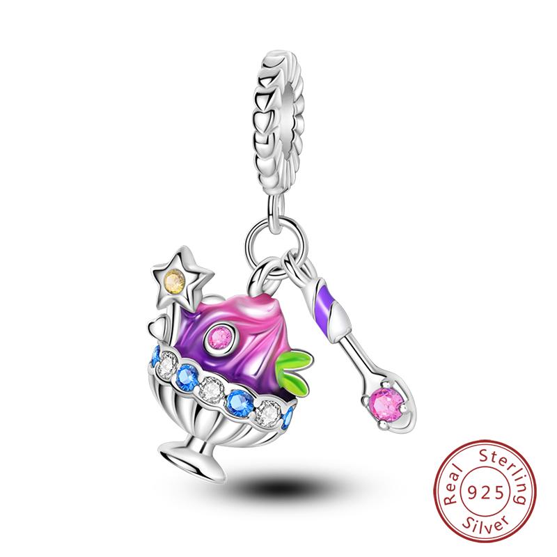 Серебро 925 Пробы Мишка Мягкая Конфета Кофе Клубничный Торт Послеобеденный Чай Шармы Бусины Подходят для Браслетов Qikaola DIY Украшения