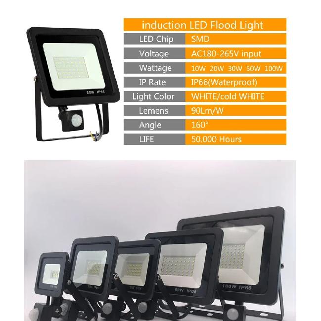 10W 20W 30W 50W 100W Индукционный светодиодный прожектор с регулируемым PIR-датчиком 110В 220В прожектор уличное освещение площади