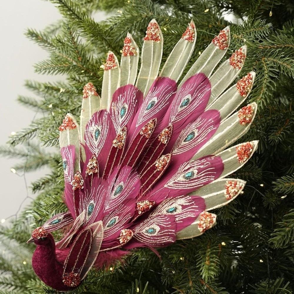 3D Embroidered Artificial Peacock Ornament Peacock Hanging Ornament For Christmas Tree Decor
