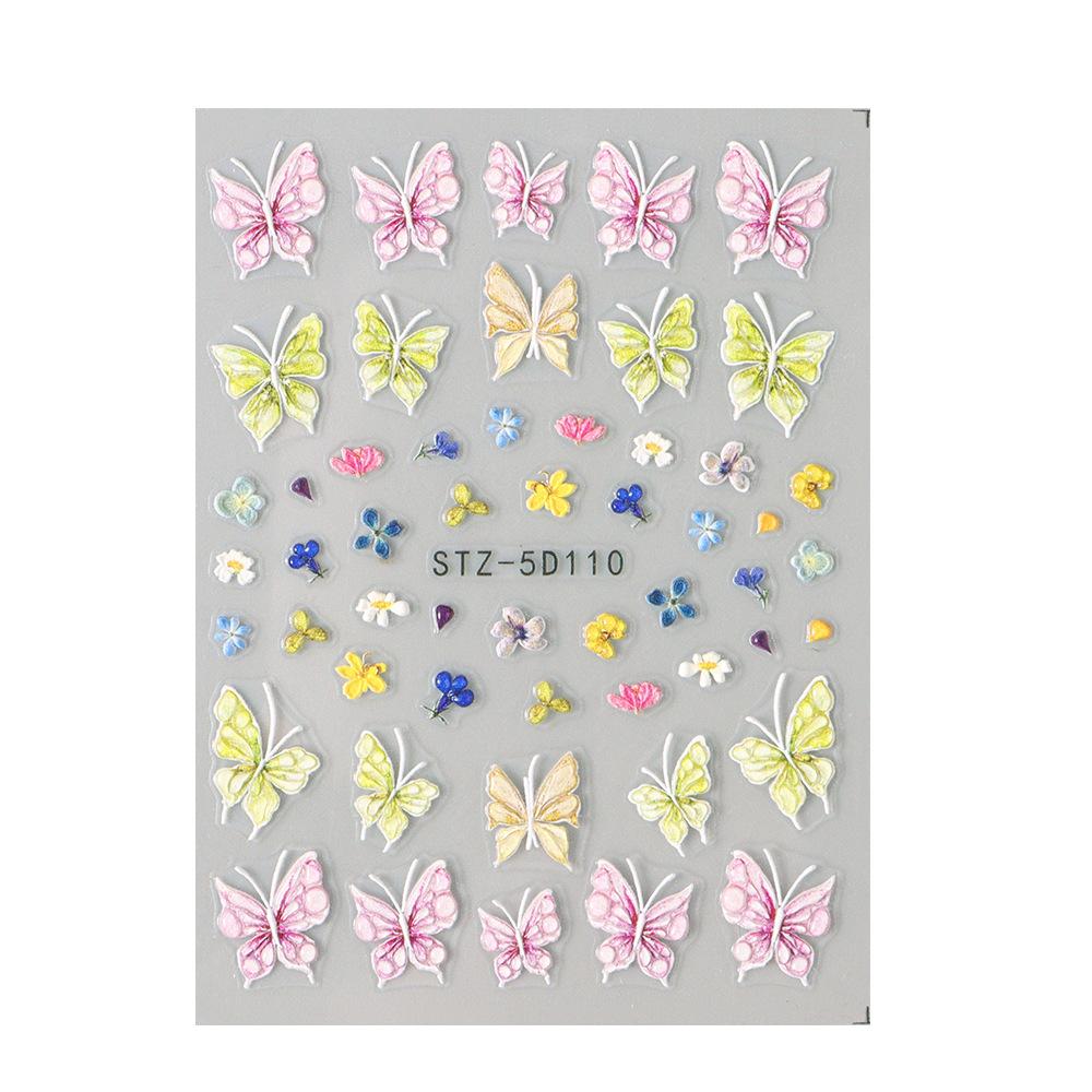 Nail Art Stickers 5D Embossed Three-dimensional Wizard Of Oz Purple Rose Watercolor Dried Flower Butterfly Nail Stickers
