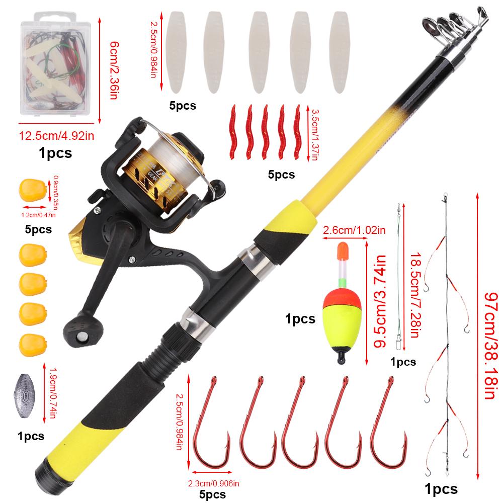 FTK Complete Fishing Kit: 1.8m/5.91ft Lightweight Fibreglass Spinning Rod and Reel Combo Cool Pack - for Fresh and Salt Water, Hooks
