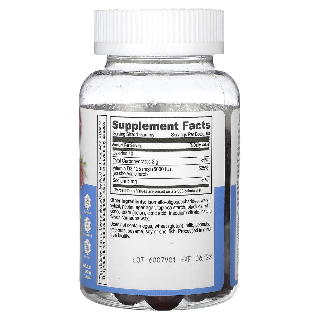 High Potency Vitamin D3 Gummies, Sugar Free, Natural Berry, 125Mcg (5,000Iu), 60 Gummies