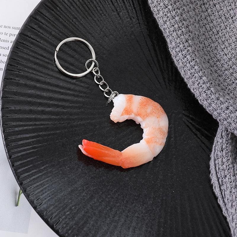Large PVC Shrimp Keychain and Children's Role-Playing Toy Set: Red, Green, and Shrimp Meat Models