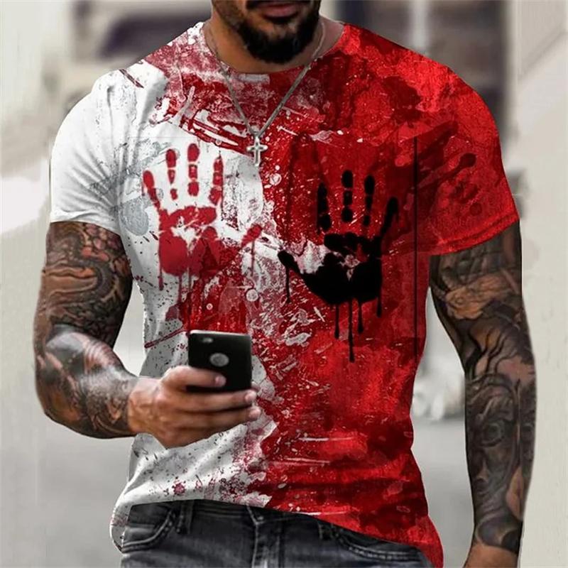Новая популярная хип-поп мужская футболка с капающим кровавым черепом 3D-принтом модная футболка с коротким рукавом с рисунком ужасов топы Harajuku мужские футболки