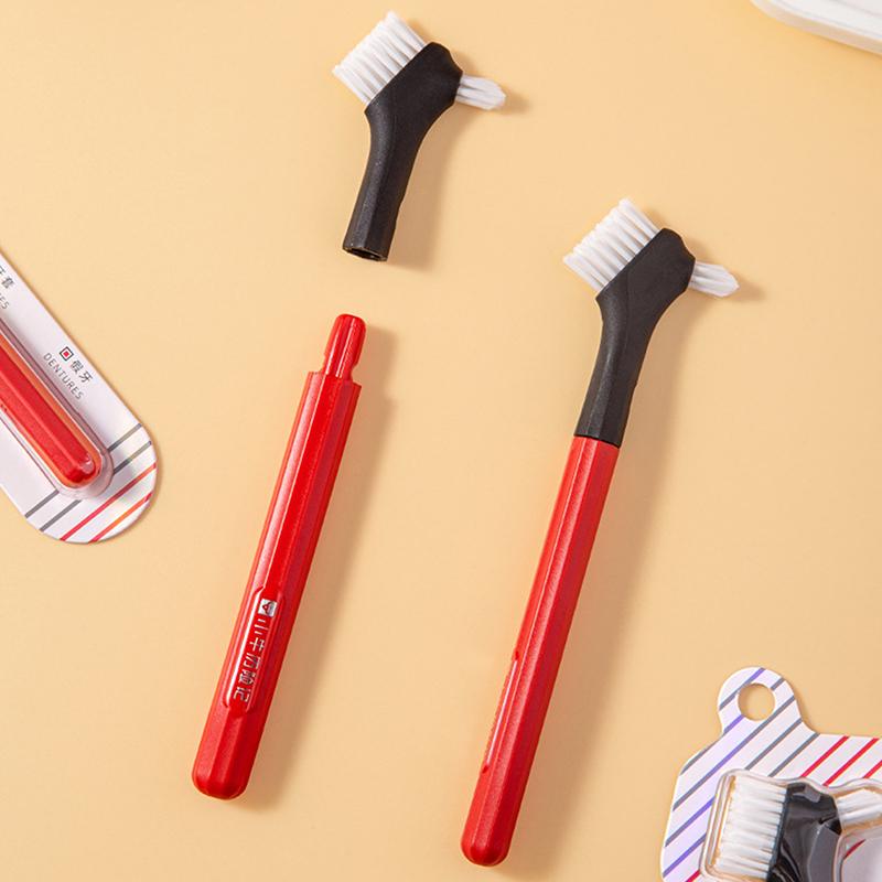 Двусторонняя щетка для чистки зубных протезов Зубные щетки Щетка для искусственных зубов Многослойная щетина Нескользящая эргономичная ручка Уход за полостью рта