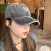 New Embroidery Peach Heart Spring/Summer Hat Adjustable Casual Baseball Caps Wash Denim Streetwear Hats for Women Men Couple
