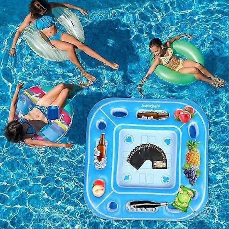 Floating Pool Game Table Inflatable Board Games Table with Cup Holders Floating Food Drink Bar Summer Pool Accessories for Adults And Kids