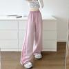 Американский стиль Розовые полосатые спортивные женские Весна Осень Повседневные Утепленные спортивные штаны Свободные Прямые Эластичная талия Широкие брюки