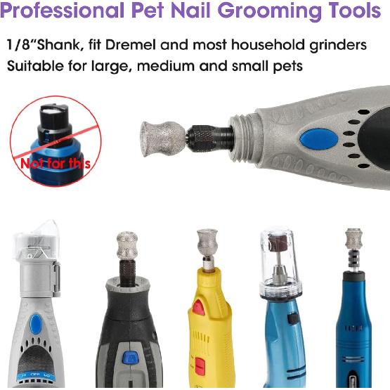 for Dremel Dog Nail Grinder - Diamond Bits Attachment for Dog Nail - 1/8'' Painless Nail Grinder Bits Won't Pull Hair or Get Hot for Large Medium