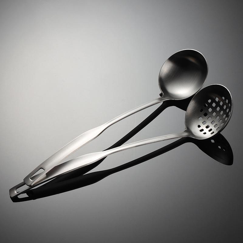 Non-magnetic Stainless Steel Vertical Person Flat Handle Spatula Spoon Set Pot Gift Stir-fry Spoon Hot Pot Soup Shell Colander