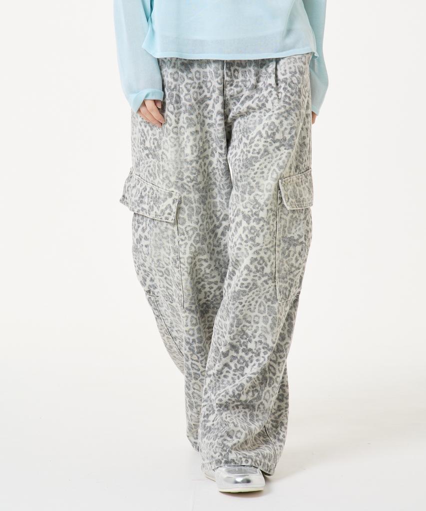 UNKNOWN PLANET Leopard Wide Cargo Pants Gray