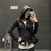 Womens Vintage American Style Hooded Sweatshirt Cropped Zip Up Slim Fit Early Fall Graphic Print