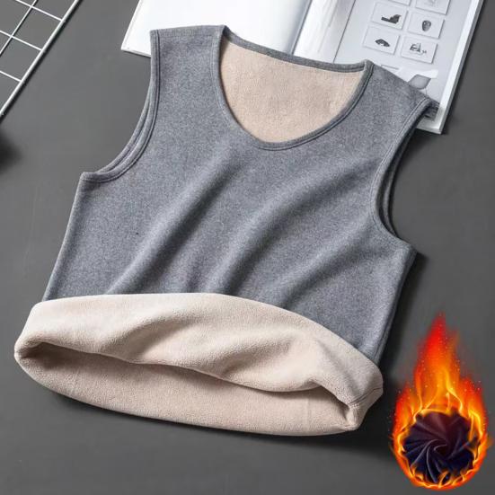 Men Vest V-Neck Sleeveless Slim Fit Pullover Tops Solid Color Casual Base Shirt Thickened Velvet Lining Camisole