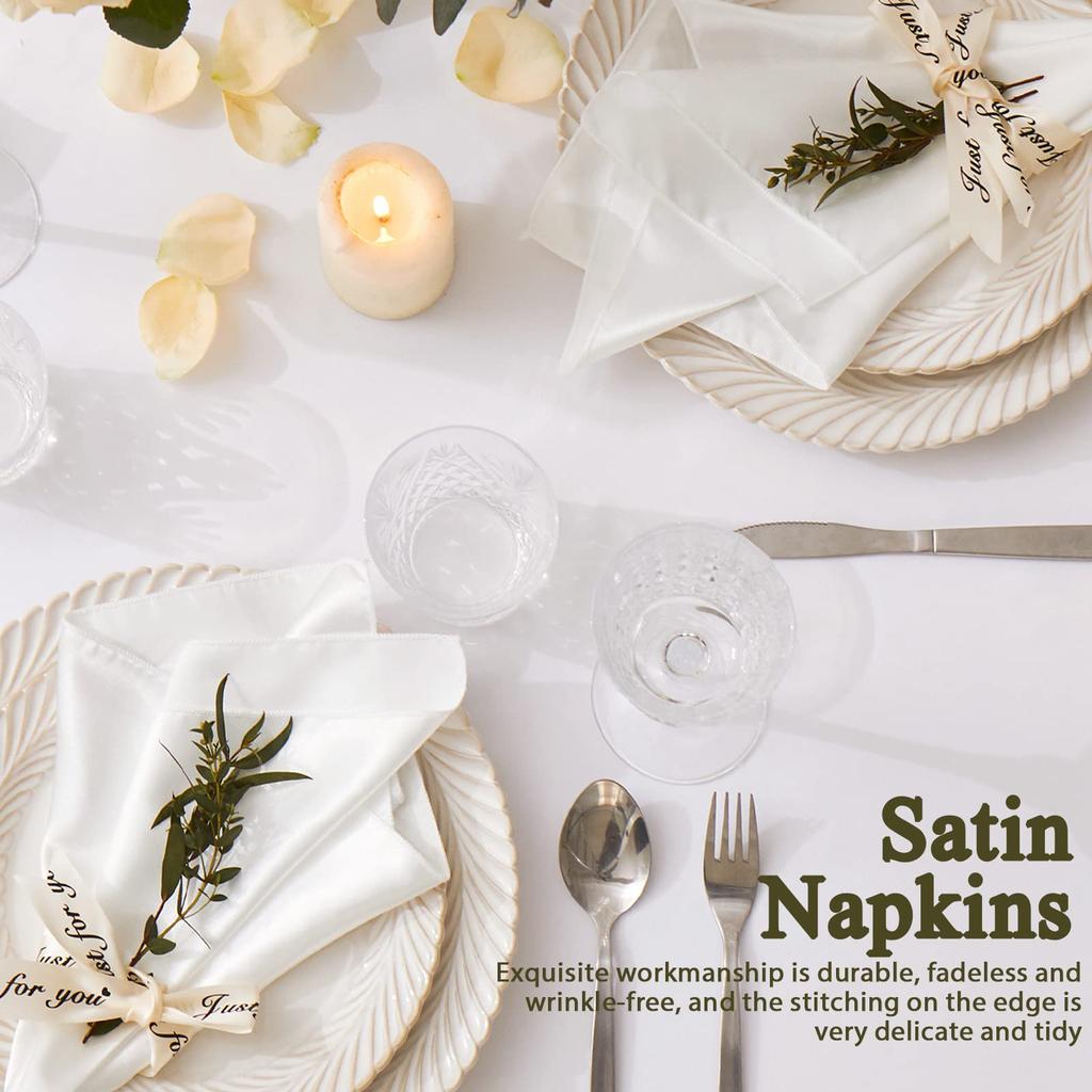 24 Pack Satin Table Cloth Napkins, 12x12 Inch Luxury Dining Table Cloth Napkins Set for Birthday Holiday Party Dinner Restaurant