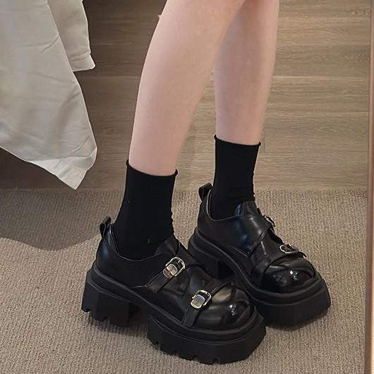 2025 весна новые британские туфли ретро мокасины с большой головкой женские туфли на толстом каблуке универсальные с юбкой маленькие кожаные туфли