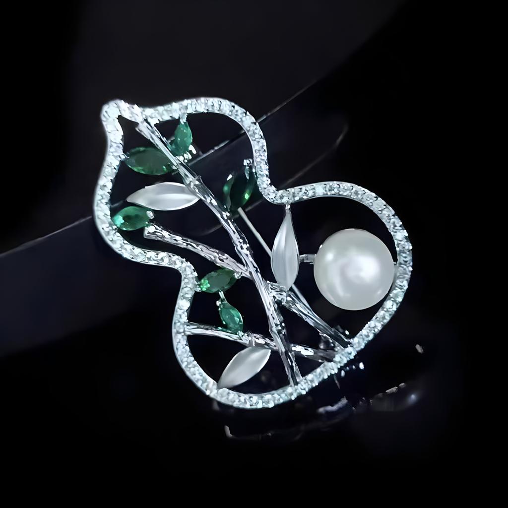 Простая брошь в китайском стиле в виде тыквы-горлянки и бамбукового листа, универсальная для женского очарования, жемчужная брошь, брошь с уникальным и нишевым дизайном