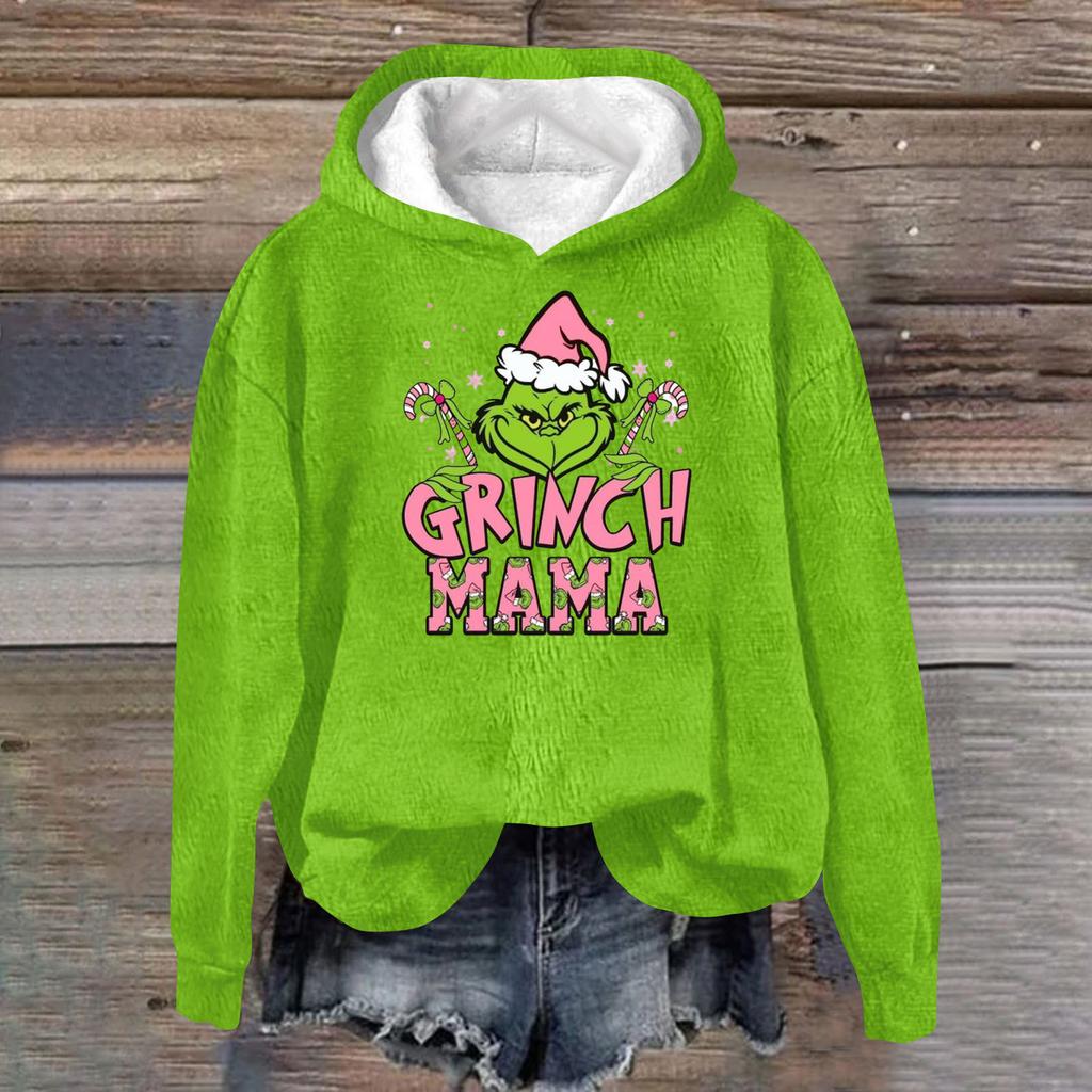 Женская модная повседневная толстовка с капюшоном и длинным рукавом из фланели с рождественским принтом