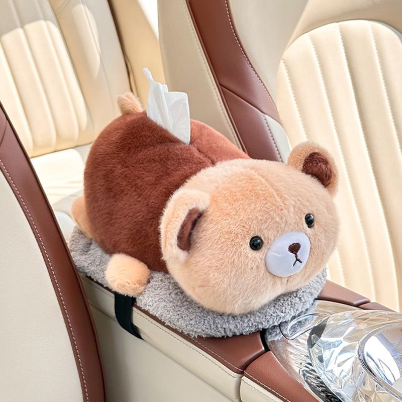 Plush Cartoon Car Tissue Box with Bamboo Charcoal for Deodorizing - Creative Armrest Doll Décor.