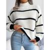 Полосатый свитер с рукавами-фонариками, повседневный свитер с длинными рукавами и воротником-стойкой, повседневные топы на осень и зиму, женская одежда