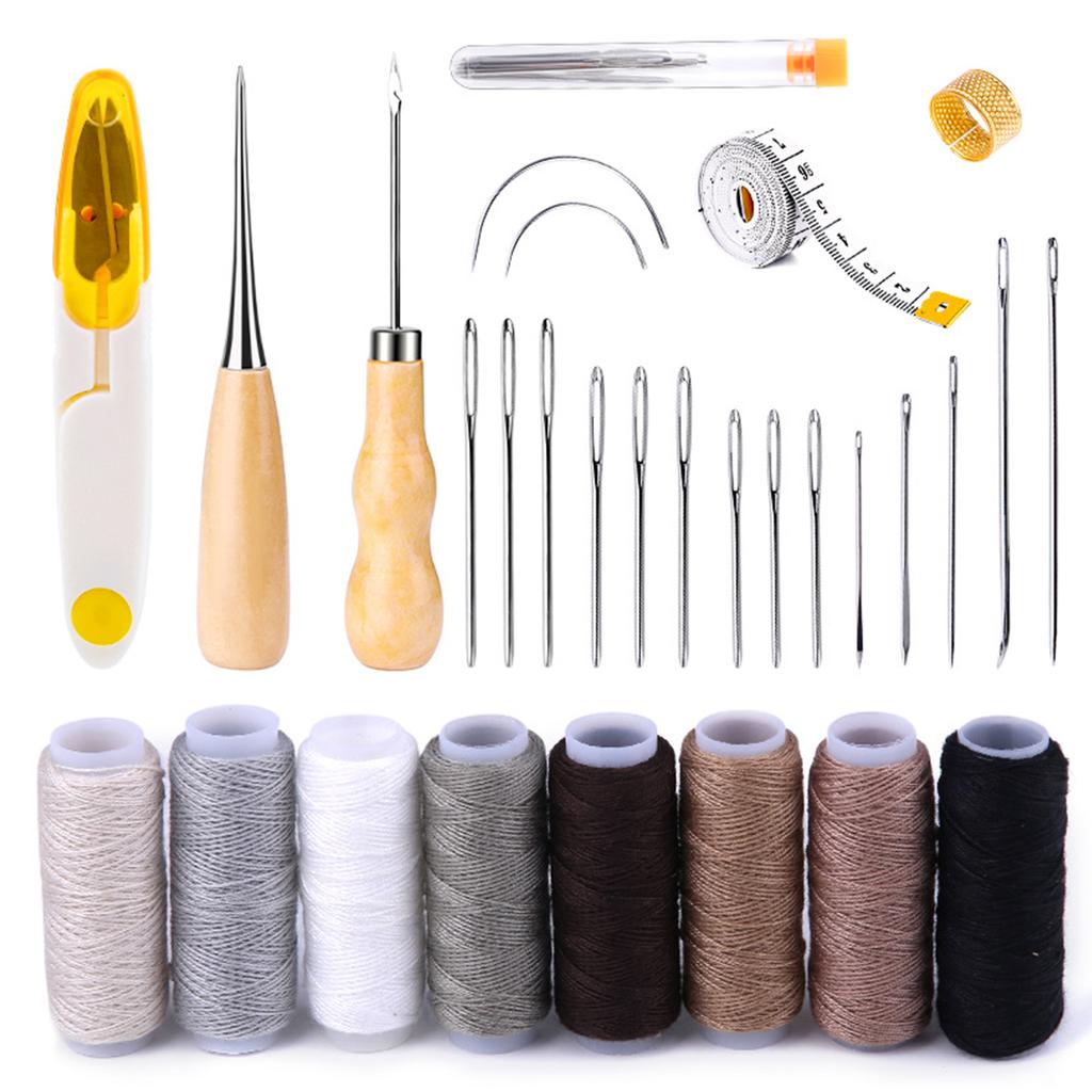 Basic Leather Sewing Tool Leather Working Tool with Sewing Needle Waxed Thread Stitching Awls Leather Repair Set
