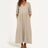 Dress For Women Long Boho Beach Dress Elegant Maxi Dress V-Neck 3/4 Sleeve Dress With Pockets