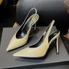 Fashion Pointed-Toe Flip-Top Backheel Sandals In Avocado Color Slender High Heels Satin Shallow Cut Sexy Trendy French Fashionversatile