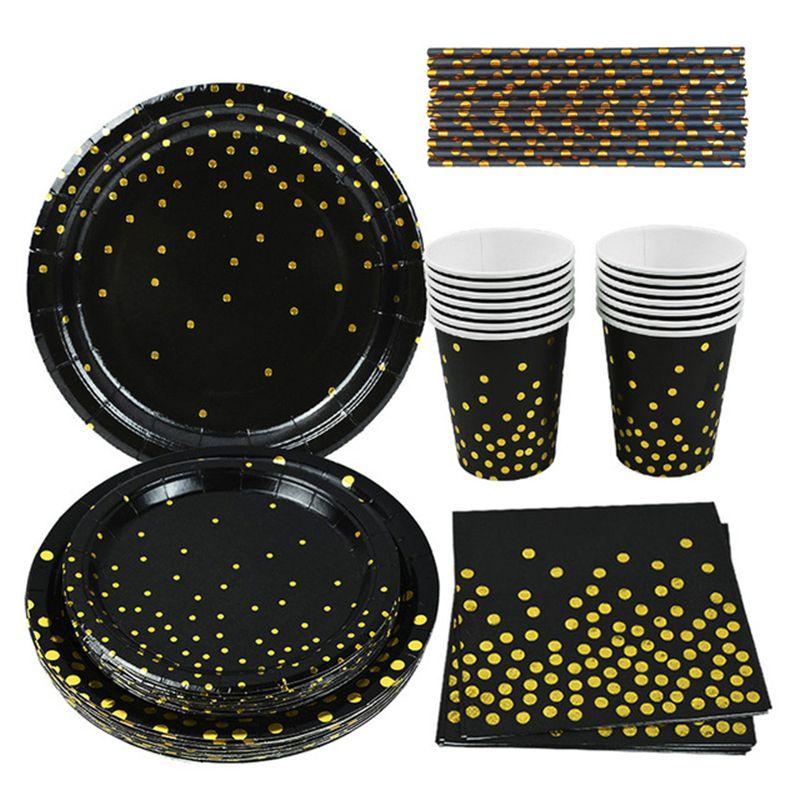 Шикарный декор для вечеринок с тиснением черным золотом, идеально подходящий для свадеб, дней рождений и детских праздников.