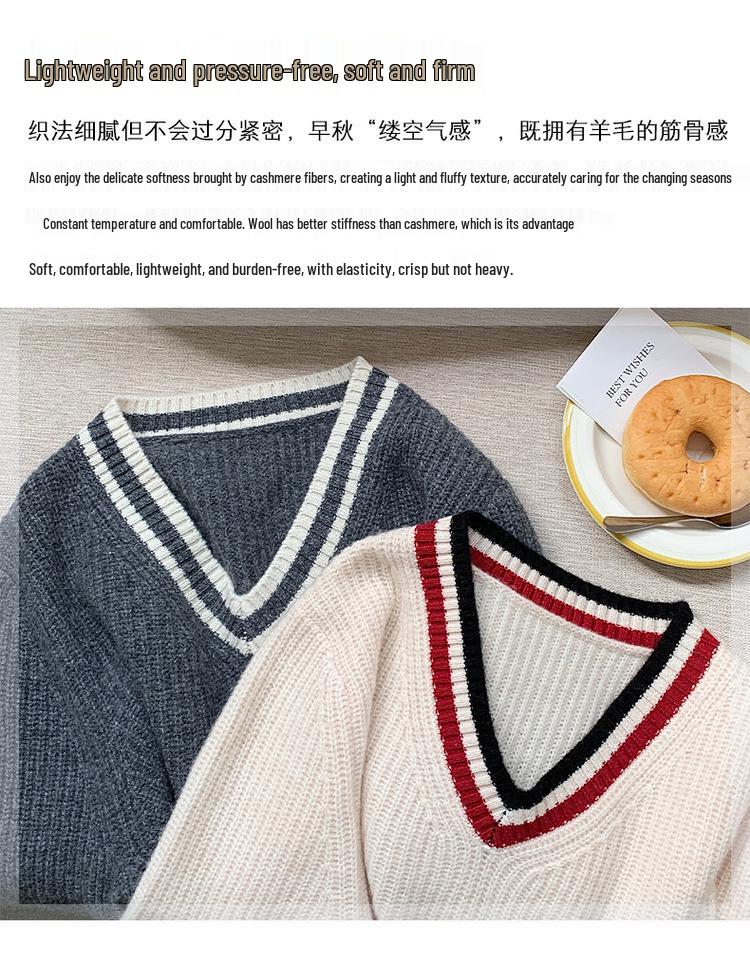 2025 Autumn/Winter Women's 100% Wool V-neck Sweater - Loose, Slimming, Versatile, Thick Knitwear