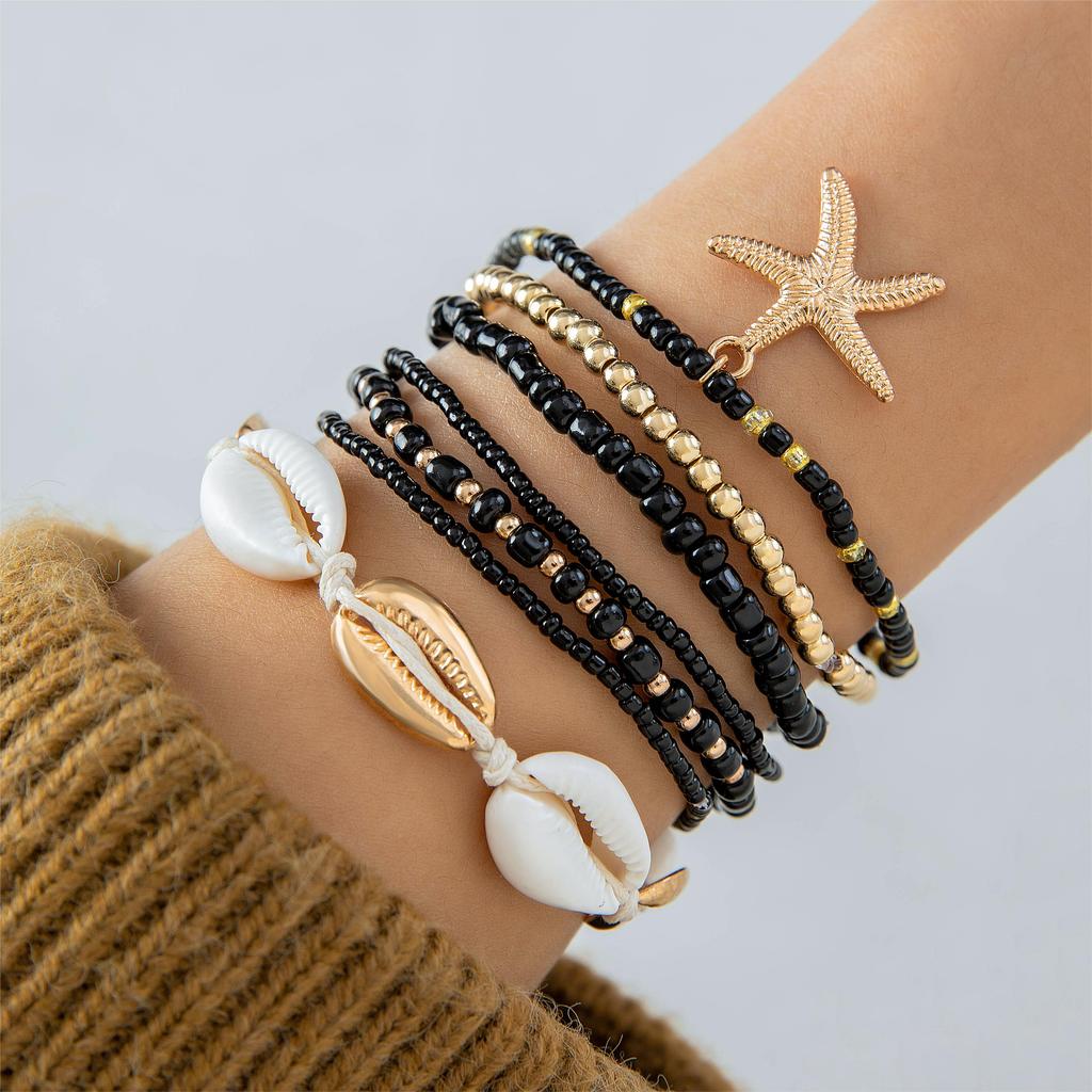 7PCS Boho Fashion Shell Color Beads Bracelet Set Jewelry for Women Girls Beach Holiday Handmade Bijoux
