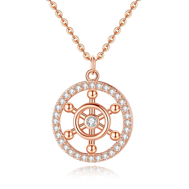 Fashionable Round Design Full Diamond Zircon Necklace Pendant Necklace Women 925 Sterling Silver Jewelry