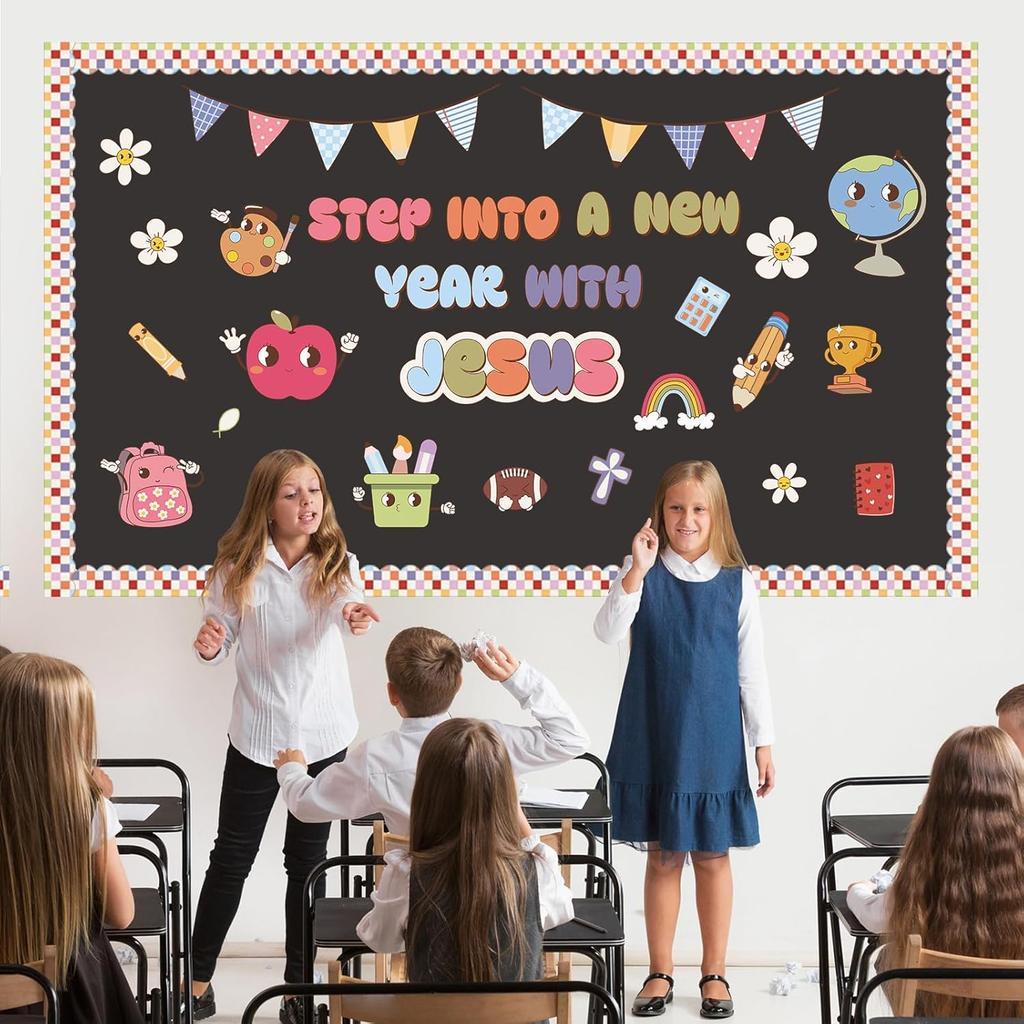 Christian Bulletin Board Decorations Sets Classroom Cutouts Back to School Chalkboard Decor Sunday School Groovy Religious Church Borders Decor Cross
