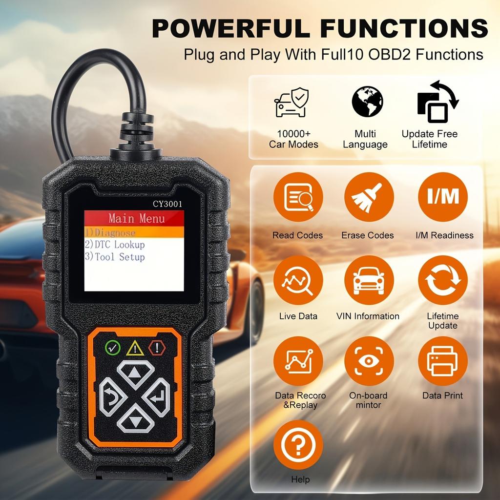 Автомобильный OBD2 сканер кодов Диагностический сканер Считыватель кодов Стереть код неисправности двигателя Считать код Стереть код Тест аккумулятора Индикатор Check Engine Может