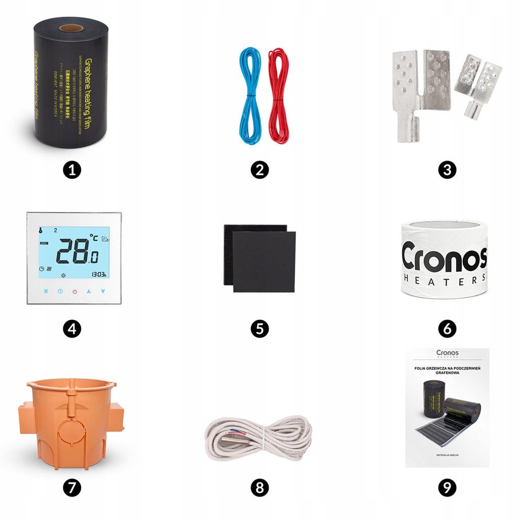 Cronos GRAPHENE 220W/m2 IR heating foil set 50cm - 2m2 + AC605H-WiFi thermostat white