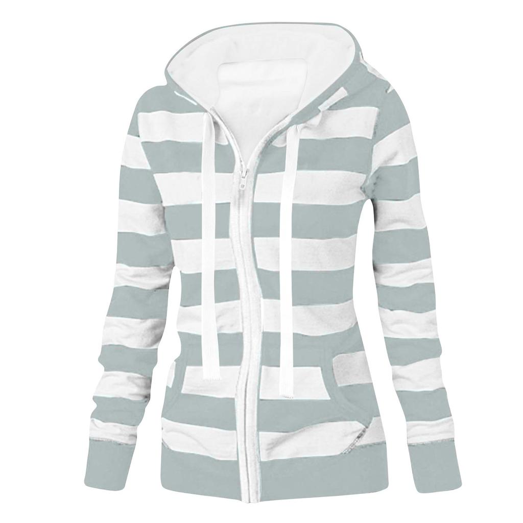Женская куртка-свитер в полоску с длинным рукавом, свободная спортивная куртка с капюшоном