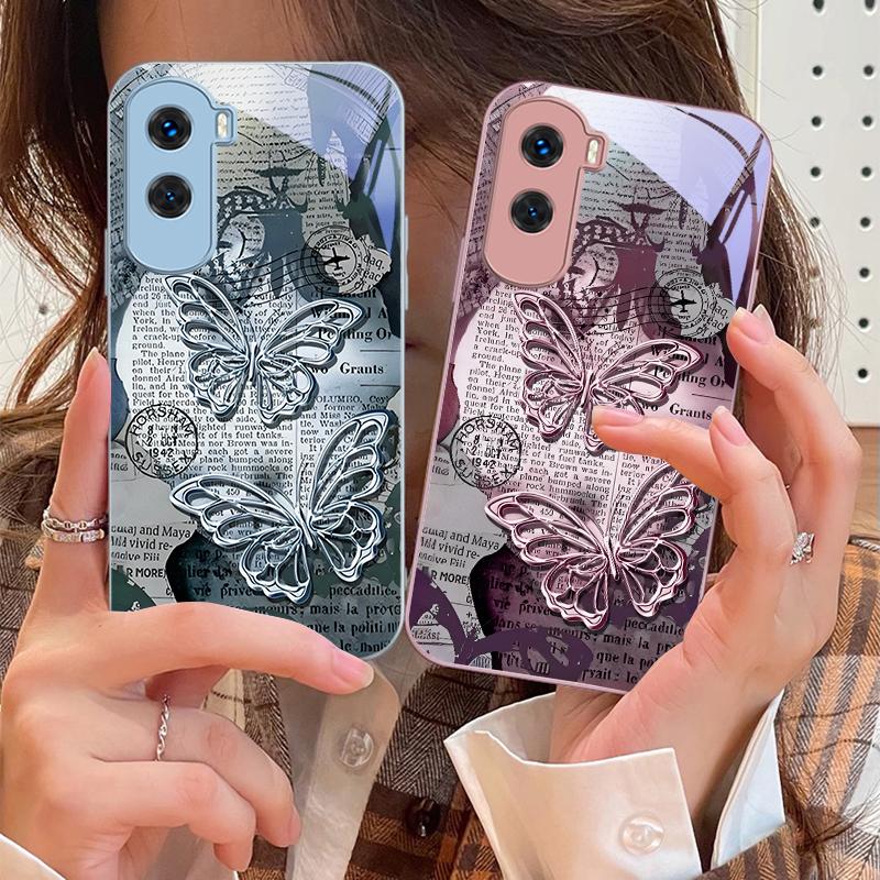 Винтажная Бабочка Для Honor 200 90 8X 9X Pro Lite P50 P40 Nova 10 11i P60 Magic4 6 Mate 20 50 Закаленное Стекло Чехол Для Телефона