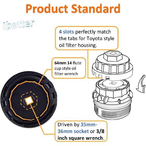 Heavy Duty Oil Filter Wrench For Toyota,Lexus,RAV4,Camry,Tundra,Highlander,Sienna,Cruiser,Venza-Filter Cap Removal Socket Tool For 2.5-5.7L Engines