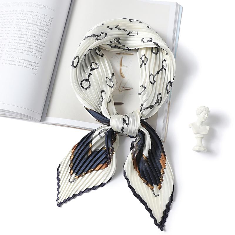 Simple and fashionable silk scarf women's wrinkled small square scarf 71cm versatile scarf wrinkled imitation silk scarf decorative strap