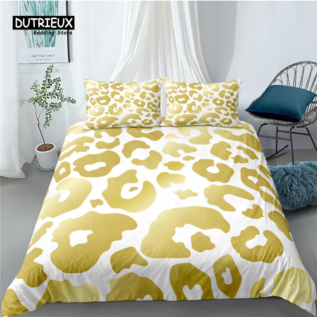 Luxury 3D Golden Leopard Print Home Living 2/3Pcs Comfortable Duvet Cover Pillowcase Bedding Set Queen And King Eu/Us/Au/Uk Size