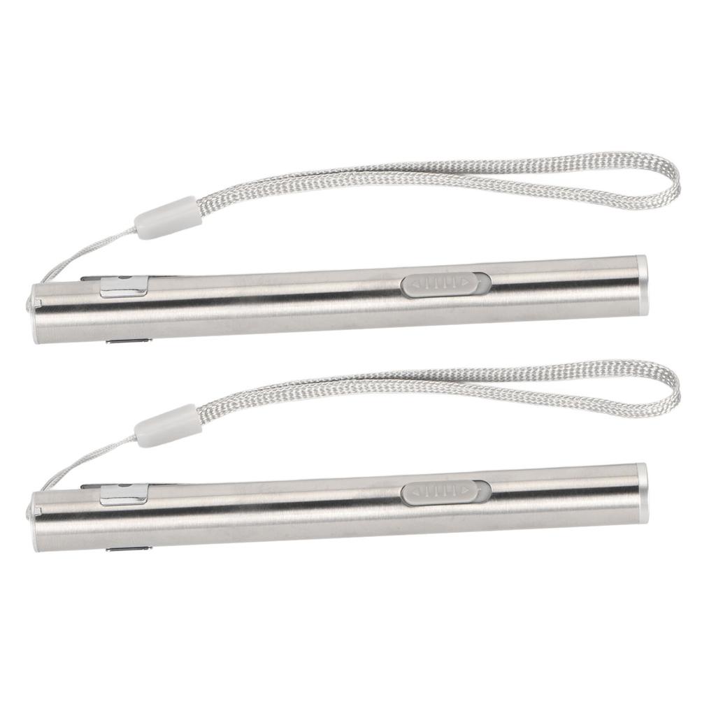 2Pcs Mini Flashlight Pocket Clip Stainless Steel ABS Rechargeable 600mAh Battery Pen Flashlight for