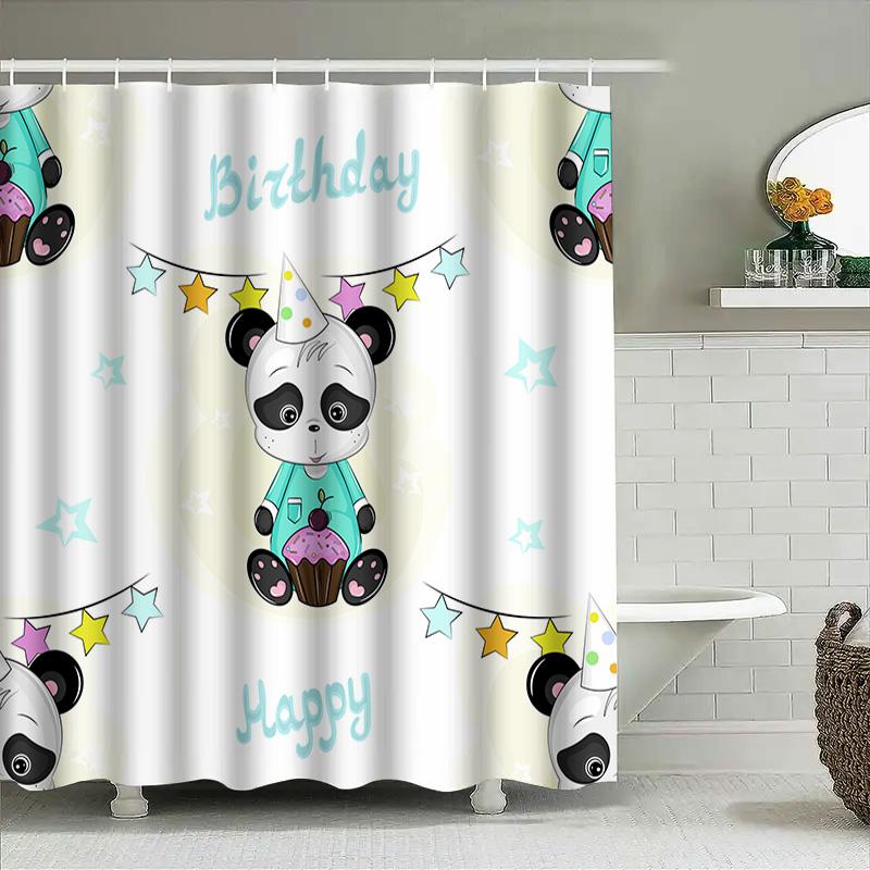Adorable Panda Bear Cupcake Birthday Shower Curtain for Kids Bathroom Decor