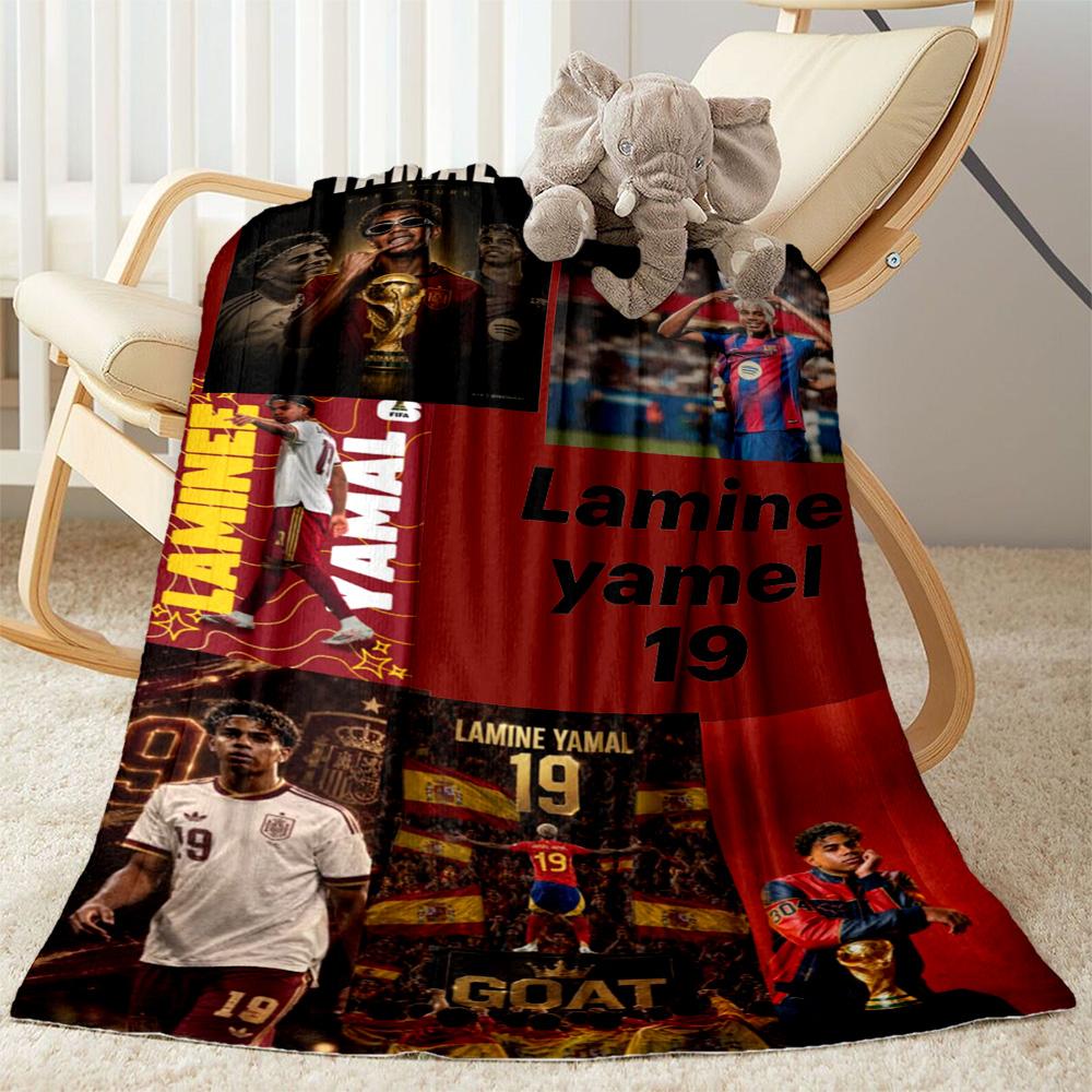 Lamine Yamal's Barcelona Celebration Moment Blanket Durable Comfort Perfect for Office Seaside Bedding Four Seasons Multipurpose Playful Design