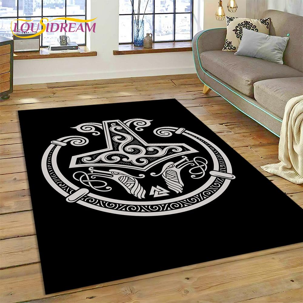3D Nordic Viking Mythology Symbols Odin Cartoon Area Rug Large,Carpet for Home Living Room Sofa Doormat Decor,Non-slip Floor Mat