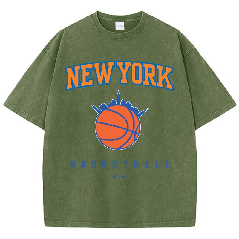 Женские хлопковые футболки с потертостями All-Math O-Neck с принтом баскетбола New York с коротким рукавом, летняя женская одежда