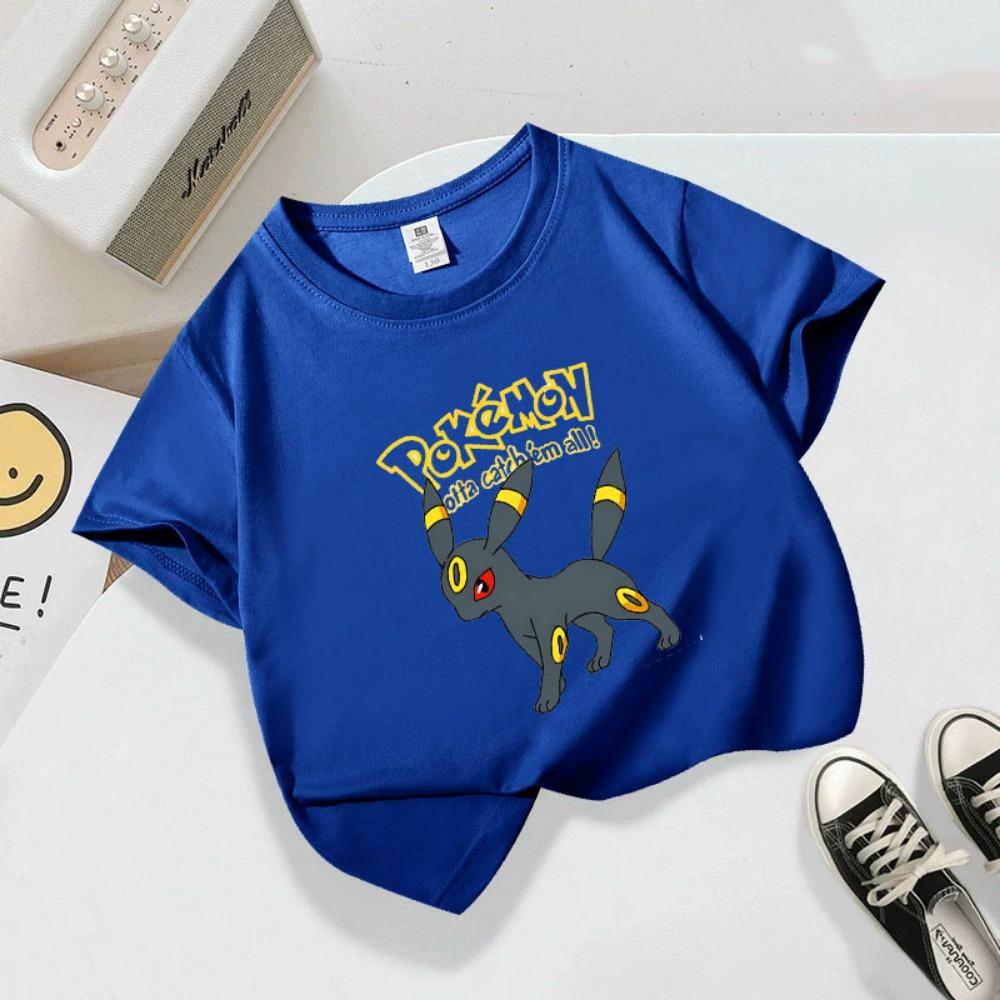 Summer children's playful Pikachu print short-sleeved casual T-shirt for boys and girls, comfortable and soft.