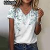 Простая графическая печать свободного покроя женская трендовая одежда новая женская футболка модная рубашка с коротким рукавом женская блузка с V-образным вырезом 2025