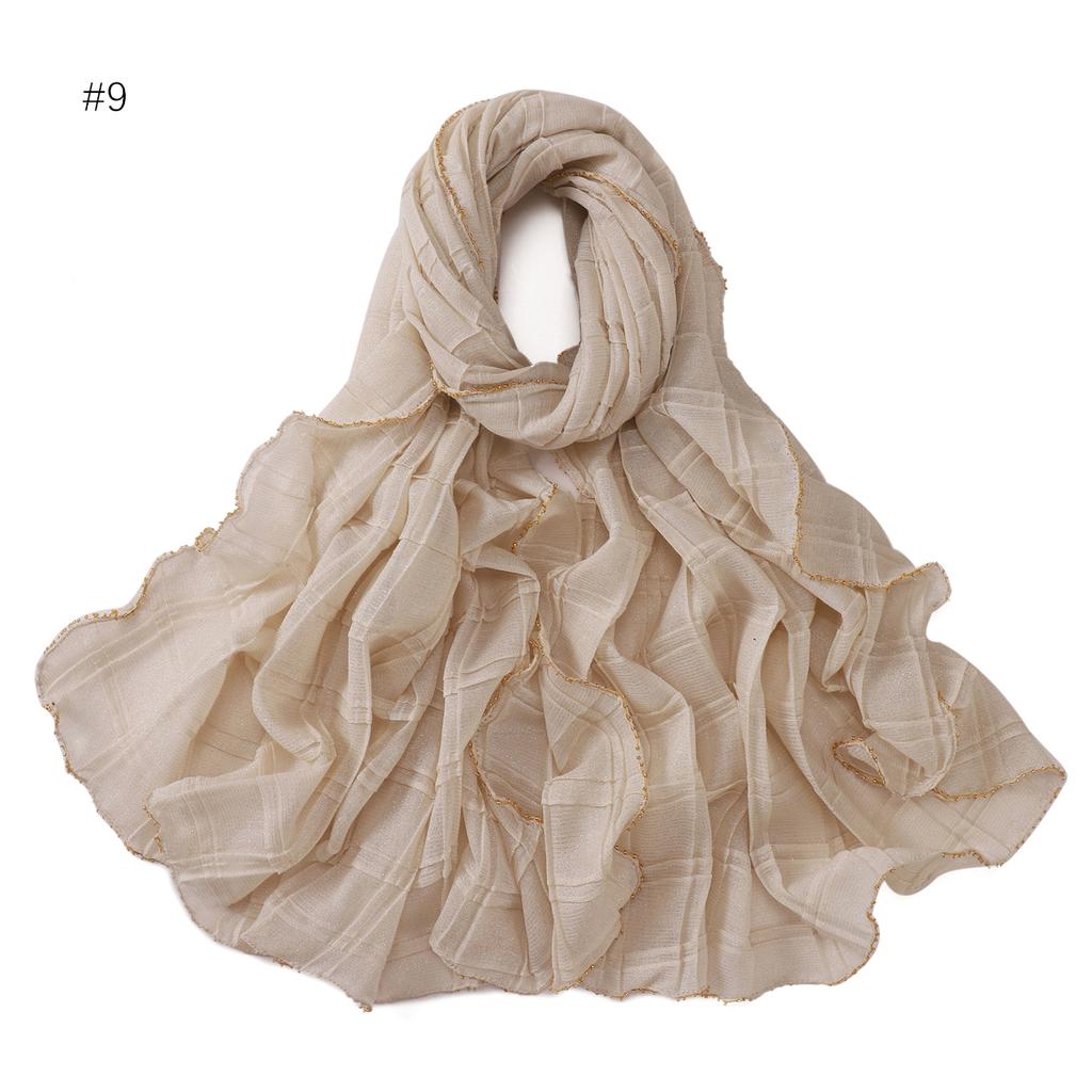 Good Quality Luxury Silver Thread Crepe Plaid Shawl Scarf Polyester Gilt Shiny Headscarf Head Covering Women Hijab