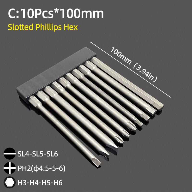 Набор магнитных отверточных бит с шлицевой головкой Phillips Torx, шестигранное сверло 1/4 дюйма, шестигранник 50/65/100 мм, стальная отвертка S2, ручной инструмент