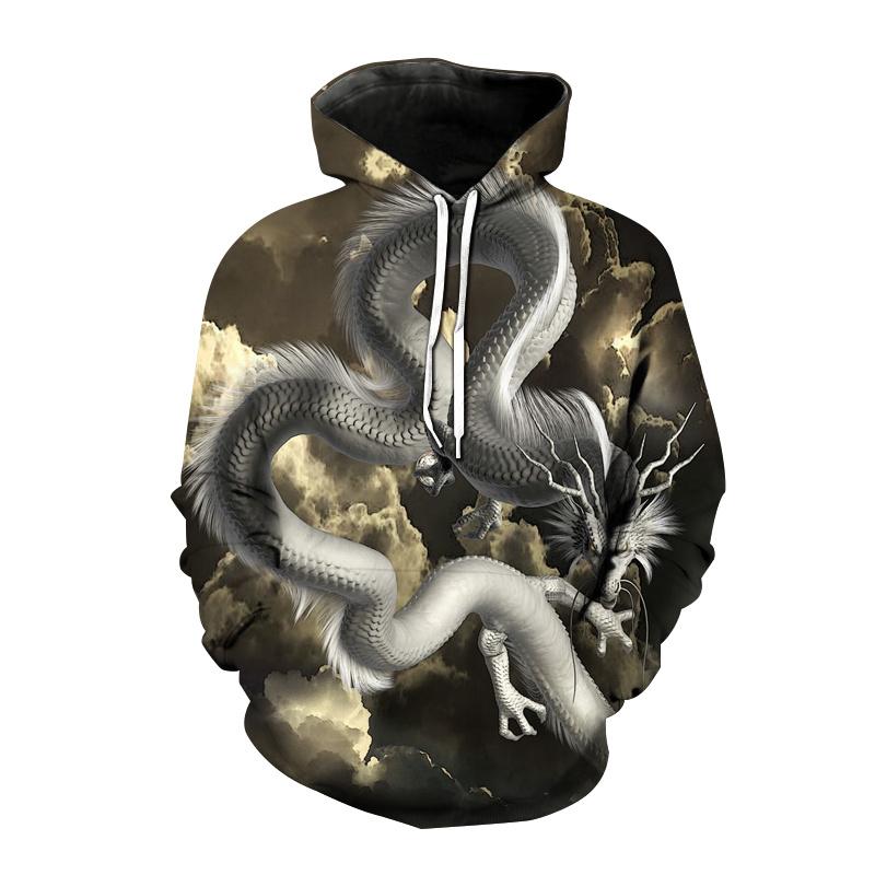 Dragon Pattern Hoodie For Men Retro Animals 3D Printed Long Sleeves Autumn Street Casual Sweatshirt Loose Tops Hooded Pullover